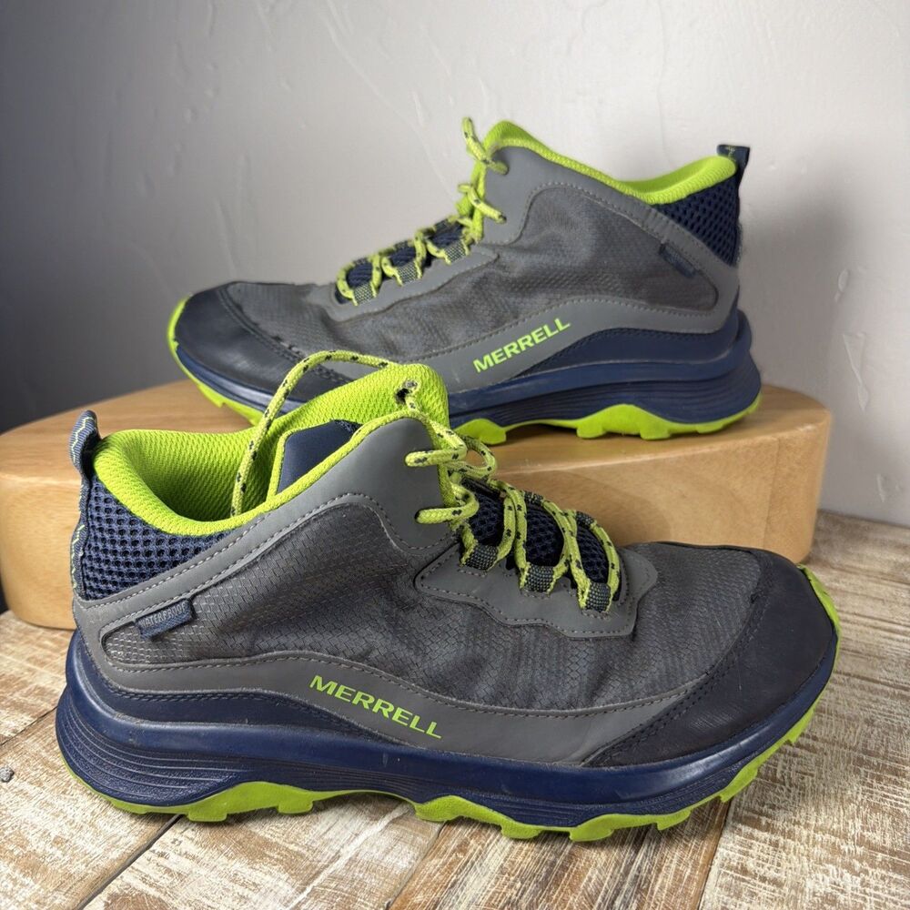 MERRELL BIG KIDS MOAB SPEED MID NAVY/GREY/LIME SHOES MK265212 Size 5M